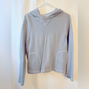 JCrew, white and grey stripped, hooded top with small pockets on the front